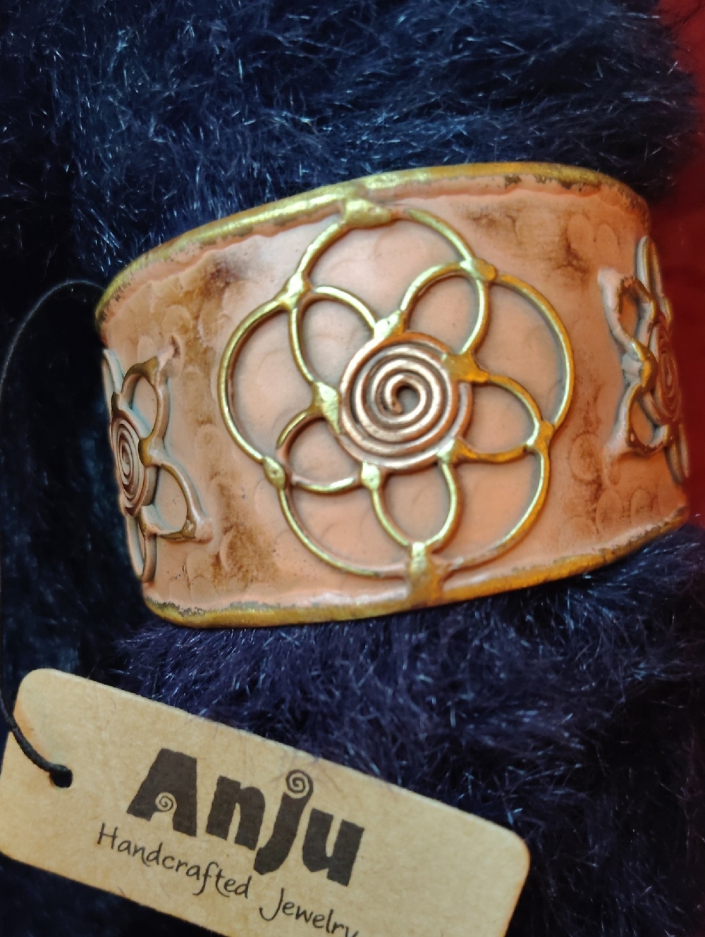 Anju Handcrafted Jewelry Rose & Gold Sacred Geometry Floral Cuff Bracelet